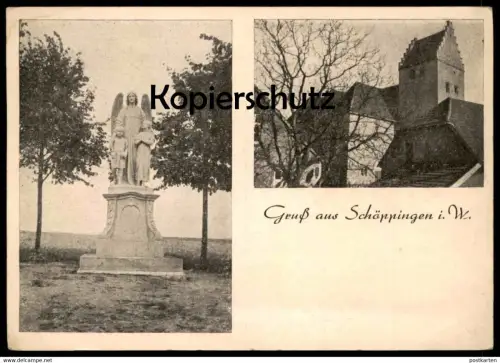 ALTE POSTKARTE GRUSS AUS SCHÖPPINGEN IN WESTFALEN GROSSER SCHUTZENGEL ENGEL KIRCHE angel Ansichtskarte AK cpa postcard