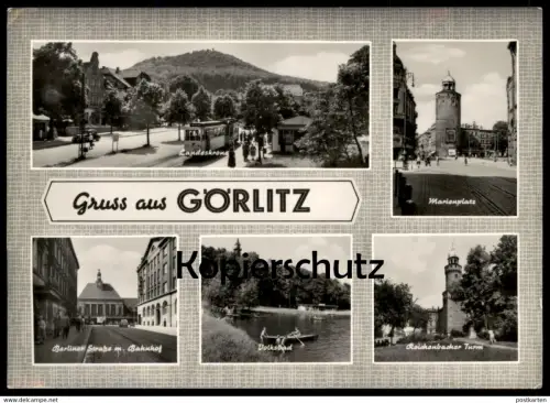 ÄLTERE POSTKARTE GRUSS AUS GÖRLITZ VOLKSBAD BERLINER STRASSE LANDESKRONE STRASSENBAHN Zgorzelec Ansichtskarte postcard