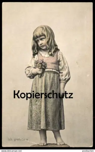 ALTE POSTKARTE ICH GRATULIERE MODERNE PLASTIK KIND BLUMEN MÄDCHEN girl child enfant cpa postcard Ansichtskarte AK