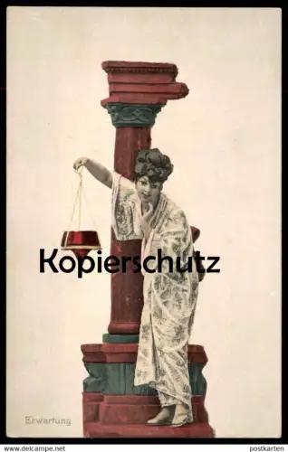ALTE POSTKARTE ERWARTUNG MODERNE PLASTIK GEISHA FRAU Laterne woman femme cpa postcard Ansichtskarte AK