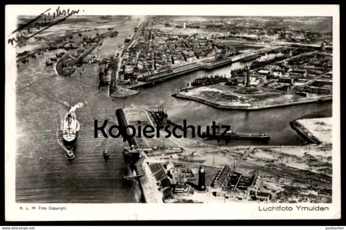 ALTE POSTKARTE YMUIDEN LUCHTFOTO IJMUIDEN VELSEN SCHIFFE DAMPFER SCHIFF FRACHTSCHIFF HAFFEN ship harbour postcard cpa AK