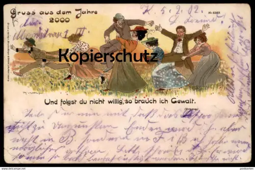 ALTE POSTKARTE GRUSS AUS DEM JAHRE 2000 ZUKUNFTSKARTE FRAU & MANN GEWALT ROLLE KLISCHEE VERLAG BRUNO BÜRGER & OTTILIE