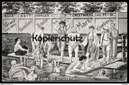 ALTE POSTKARTE GRUSS AUS DEM FAMILIENBADE ZU MARKKLEEBERG LEIPZIGS ERSTES FAMILIENBAD Leipzig Bad bath postcard