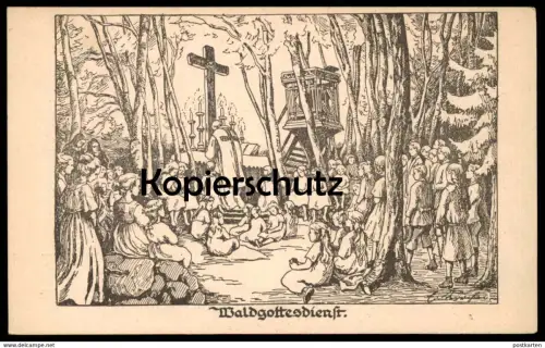 ALTE KÜNSTLER POSTKARTE WALDGOTTESDIENST ELISABETH LÖRCHER WELTKRIEG Andacht Gottesdienst Ansichtskarte cpa AK postcard