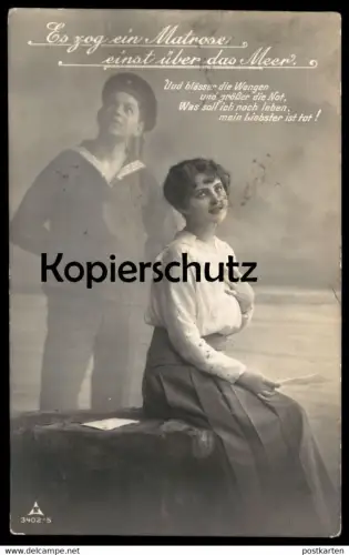ALTE POSTKARTE ES ZOG EIN MATROSE EINST ÜBER DAS MEER UND BLÄSSE DIE WANGEN ABSCHIED TOD sailor postcard cpa AK