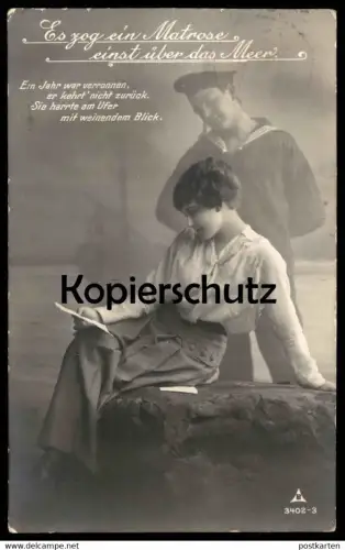 ALTE POSTKARTE ES ZOG EIN MATROSE EINST ÜBER DAS MEER EIN JAHR WAR VERRONNEN LIEBE ABSCHIED TOD sailor postcard cpa AK