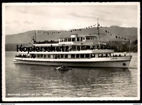 ÄLTERE POSTKARTE MOTORSCHIFF MS LINTH AUF DEM ZÜRICHSEE & TRETBOOT Schiff ship bateau Ansichtskarte AK cpa postcard