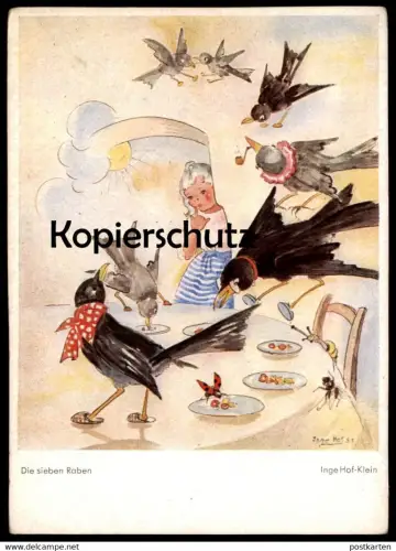 ALTE POSTKARTE DIE SIEBEN RABEN THE SEVEN RAVENS LES SEPT CORBEAUX INGE HOF KLEIN  Märchen fairy tale Grimm postcard cpa