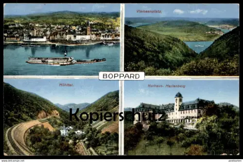 ALTE POSTKARTE BOPPARD 1926 VIERSEENPLATZ KURHAUS MARIENBERG MÜHLTAL BAHNSTRECKE Ansichtskarte cpa postcard AK