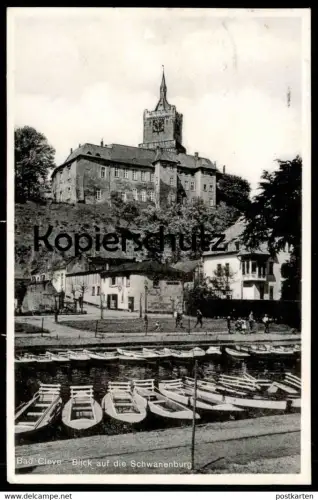 ALTE POSTKARTE BAD CLEVE BLICK AUF DIE SCHWANENBURG 1938 BOOTE KLEVE Boot boat Ansichtskarte AK postcard cpa