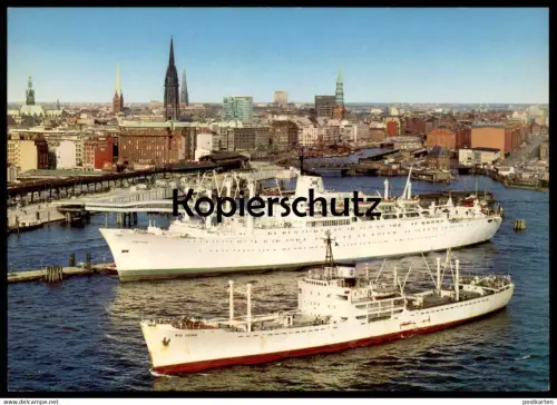 ÄLTERE POSTKARTE HAMBURG HAFEN UND STADTPANORAMA SCHIFF PASTEUR & RIO LUJAN Schiffe ship port bateau postcard cpa AK