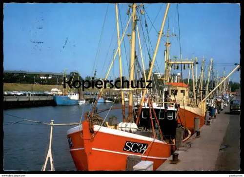ÄLTERE POSTKARTE FISCHEREIHAFEN BÜSUM FISCHERBOOTE FISCHER fishing boat bateau de peche Ansichtskarte AK cpa postcard