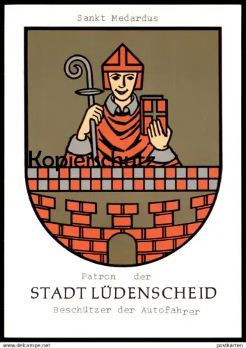 ÄLTERE POSTKARTE PATRON DER STADT LÜDENSCHEID SANKT MEDARDUS BESCHÜTZER DER AUTOFAHRER drivers Ansichtskarte AK postcard