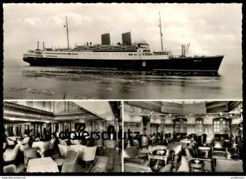 ÄLTERE POSTKARTE M.S. BERLIN NORDDEUTSCHER LLOYD GESELLSCHAFTSHALLE RAUCHSALON MS Schiff Motorschiff ship postcard cpa