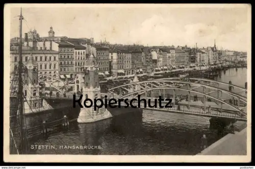 ALTE POSTKARTE STETTIN HANSABRÜCKE MAST EINES SCHIFFS FISCH-BOLLWERK Pommern Szczecin Poland polska postcard AK