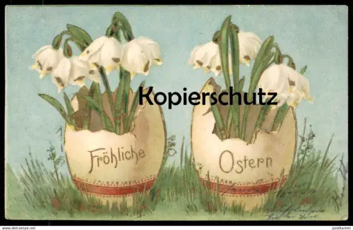 ALTE POSTKARTE FRÖHLICHE OSTERN RAND DER EIER VERGOLDET Ei eggs easter paques postcard Ansichtskarte AK cpa postcard