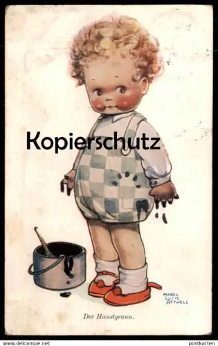ALTE POSTKARTE DER HAUSTYRANN JUNGE MIT FARBTOPF MABEL LUCIE ATTWELL KIND enfant crying boy child Ansichtskarte postcard