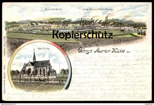 ALTE LITHO POSTKARTE GEORGS MARIEN HÜTTE STAHMER WERKE EISENBAHN GEORGS-MARIEN-HÜTTEN-WERKE KIRCHE GEORGSMARIENHÜTTE AK