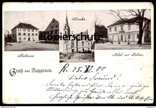ALTE POSTKARTE GRUSS AUS RAPPENAU HOTEL ZUR SALINE KIRCHE RATHAUS Bad Baden-Württemberg Ansichtskarte AK cpa postcard
