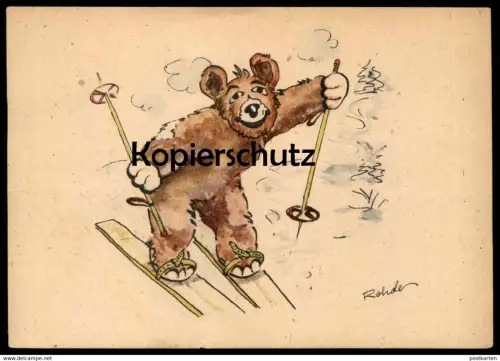 ALTE KÜNSTLER POSTKARTE TEDDY BÄR FÄHRT SKI ROHDE Skier bear skiing ours cpa Ansichtskarte AK postcard