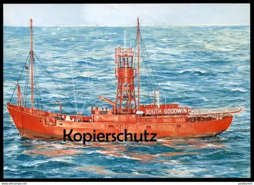 ÄLTERE KÜNSTLER POSTKARTE MS SOUTH GOODWIN VESSEL FEUERSCHIFF Leuchtturm-Schiff Motorschiff ship postcard cpa AK
