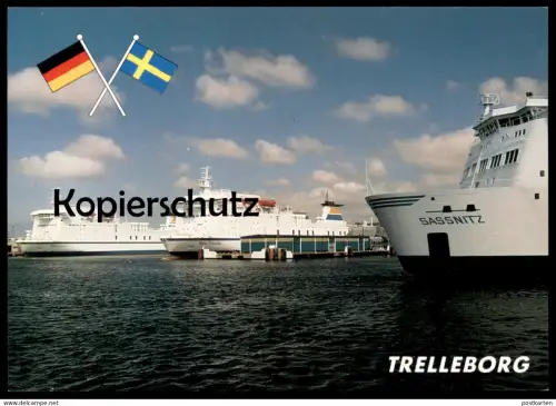 ÄLTERE POSTKARTE MS NILS DACKE SASSNITZ ROBIN HOOD TT LINIE IN TRELLEBORG AUTOFÄHRE Schiff Motorschiff ship postcard