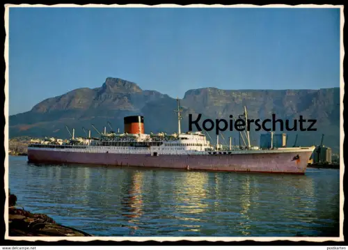 ÄLTERE POSTKARTE R.M.S. EDINBURGH CASTLE IN CAPE TOWN HARBOUR SOUTH AFRICA KREUZFAHRTSCHIFF Schiff Motorschiff ship cpa