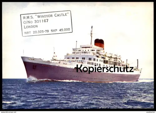 ÄLTERE POSTKARTE R.M.S. WINDSOR CASTLE LONDON KREUZFAHRTSCHIFF Schiff Motorschiff ship bateau Ansichtskarte AK postcard