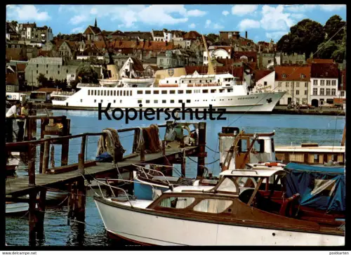 ÄLTERE POSTKARTE MS SEEMÖWE II FLENSBURG BLICK ZUR FÖRDEBRÜCKE FÄHRE SCHIFF Hafen ship port bateau cpa postcard AK