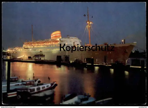 ÄLTERE POSTKARTE MS OSLOFJORD BEI NACHT HAMBURG HAFEN FÄHRE SCHIFF ship at night port bateau nuit postcard cpa AK