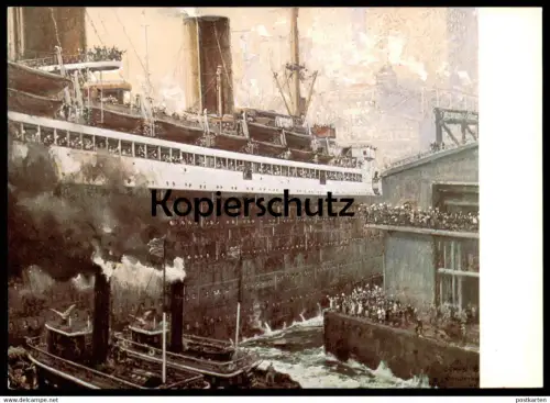 ÄLTERE POSTKARTE LLOYD DAMPFER COLUMBUS IN NEW YORK SCHIFFAHRTSMUSEUM BREMERHAVEN CLAUS BERGEN 1924 Schiff ship postcard
