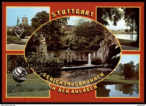 ÄLTERE POSTKARTE STUTTGART SCHICKSALSBRUNNEN IN DEN ANLAGEN SKULPTUR TEICH BRUNNEN Ansichtskarte AK cpa postcard