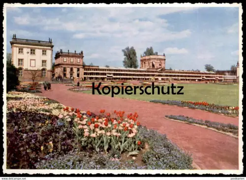 ALTE POSTKARTE KASSEL BLUMENSCHAU VOR DER ORANGERIE BUNDESGARTENSCHAU MAI - OKTOBER 1955 BUGA Ansichtskarte postcard cpa