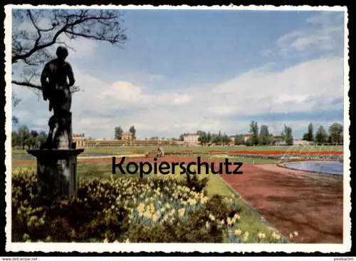 ALTE POSTKARTE KASSEL KARLSWIESE UND ORANGERIE BUNDESGARTENSCHAU MAI - OKTOBER 1955 BUGA Skulptur Ansichtskarte postcard