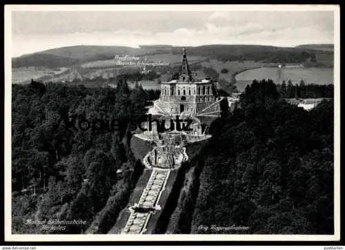 ALTE POSTKARTE KASSEL WILHELMSHÖHE PREUSSISCHES BEAMTEN-ERHOLUNGSHEIM HERKULES FLIEGERAUFNAHME Denkmal monument Cassel