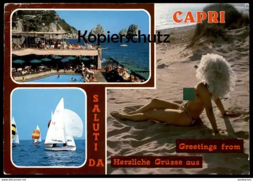 ÄLTERE POSTKARTE SALUTI DA CAPRI Frau femme seins nus nude breast woman nudity FKK cpa postcard Ansichtskarte AK