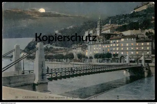 ALTE POSTKARTE GRENOBLE LE PONT SUPENDU ET LE QUAI PERRIÈRE MONDSCHEIN BEI NACHT LA NUIT LUNE night moon postcard cpa