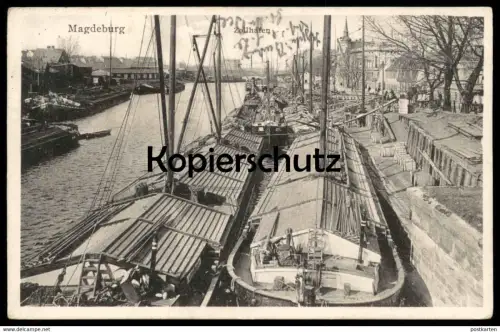 ALTE POSTKARTE MAGDEBURG ZOLLHAFEN FRACHTSCHIFF Schiffe Schiff cargo freight ship vrachtschip cpa postcard Ansichtskarte