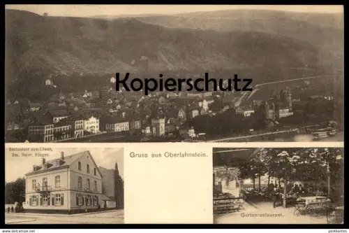 ALTE POSTKARTE GRUSS AUS OBERLAHNSTEIN RESTAURANT ZUM LÖWEN INH. HEINRICH HÜSGEN GARTENRESTAURANT Ansichtskarte postcard