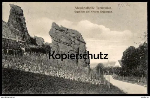 ALTE POSTKARTE WEINKOSTHALLE TROLLMÜHLE EIGENTUM DES KREISES KREUZNACH MÜNSTER SARMSHEIM RHEIN-NAHE Weinrebe postcard AK