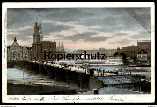 ALTE POSTKARTE DRESDEN PANORAMA 1905 Brücke Totalansicht Total Blick über die Elbe postcard cpa Ansichtskarte AK