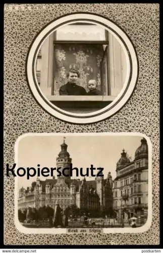 ALTE POSTKARTE GRUSS AUS LEIPZIG MUTTER MIT KIND AM FENSTER NOWAK JUGENDSTIL VORHANG AN ADOLF DLASK cpa postcard AK