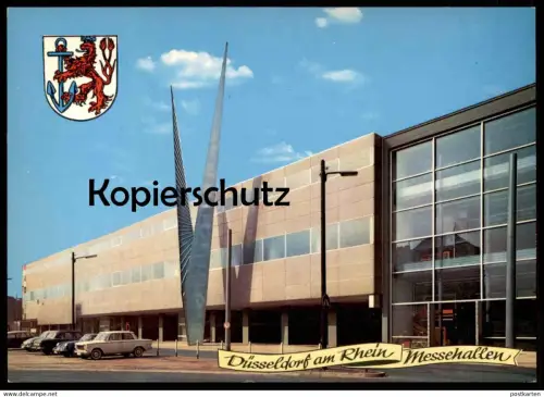 ÄLTERE POSTKARTE DÜSSELDORF MESSEHALLEN MESSE MESSEZENTRUM PORSCHE 911 ? VW Wappen Ansichtskarte cpa AK postcard