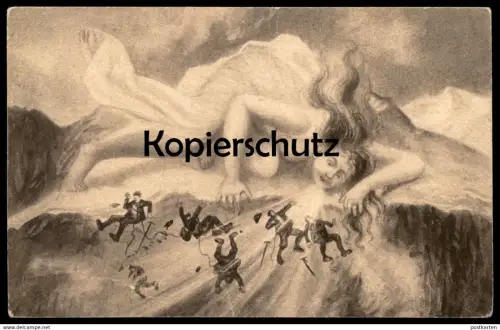 ALTE POSTKARTE DIE JUNGFRAU HUMOR BERGSTEIGER BERGGESICHT BERGGESICHTER Kanton Bern Schweiz cpa postcard Ansichtskarte