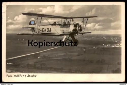ALTE POSTKARTE FOCKE WULF FW 44 STIEGLITZ D-EKDA STEMPEL TUTOW DEMMIN Flugzeug aircraft airplane avion plane postcard