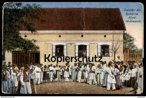 ALTE POSTKARTE SALUTARI DIN ROMANIA HORA TARANEASCA TRACHT TANZ dance Rumänien roumanie Ansichtskarte AK cpa postcard