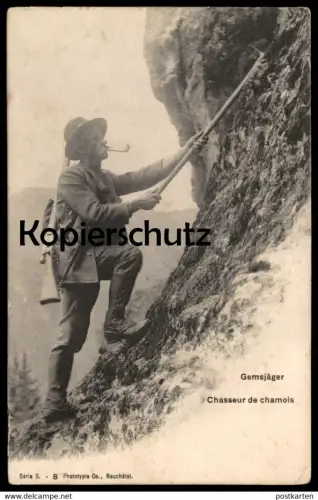 ALTE POSTKARTE GAMSJÄGER ALPEN CHASSEUR DE CHAMOIS ALPES JÄGER JAGD Schweiz hunter hunting Ansichtskarte postcard AK cpa