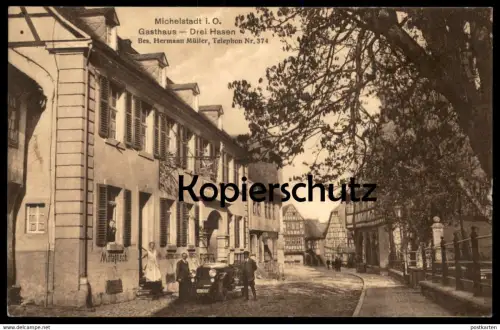 ALTE POSTKARTE MICHELSTADT ODENWALD GASTHAUS DREI HASEN BES. HERMANN MÜLLER ALTES AUTO oldtimer Ansichtskarte postcard