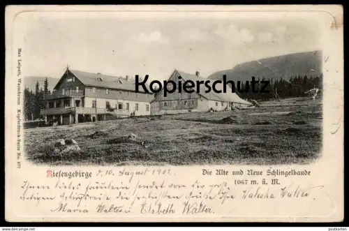 ALTE POSTKARTE RIESENGEBIRGE ALTE UND NEUE SCHLINGELBAUDE Spindlermühle Spindleruv Mlyn Rübezahl Sudeten cpa postcard AK