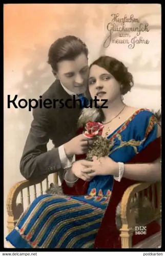 ALTE POSTKARTE LIEBESPAAR PAAR COUPLE HERZLICHEN GLÜCKWUNSCH ZUM NEUEN JAHRE NEUJAHR STEESOW Ansichtskarte cpa postcard